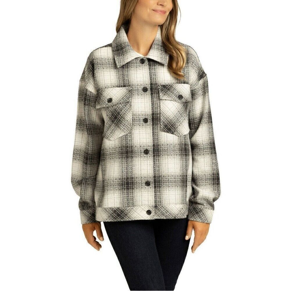 Boston Traders Shirt‎ Jacket Women's Size XL Plaid Gray Button Up NEW - Picture 2 of 11